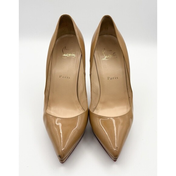Christian Louboutin Pigalle Plato 120 Nude Patent Leather Stiletto Heels Sz 37.5 - Picture 13 of 14